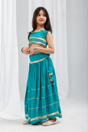 Girls Designer Lehenga Choli Set with Embellished Sleeveless Blouse