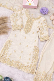 Girls Purple Embroidered Kurta Palazzo Set with Dupatta