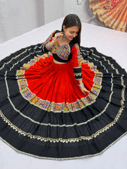 Women’s Pure Cotton Mirror Work Lehenga Choli Set with Dupatta