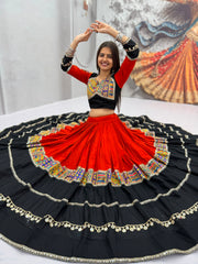 Women’s Pure Cotton Mirror Work Lehenga Choli Set with Dupatta