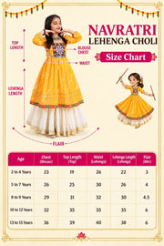 Girls Traditional Lehenga Choli Set with Orange Printed Top and White Flared Lehenga