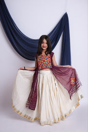 Girls Traditional Cotton Lehenga Choli with Embroidered Blouse and Bandhani Style Dupatta