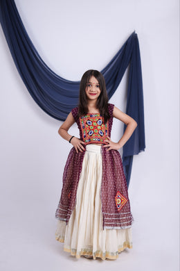 Girls Traditional Cotton Lehenga Choli with Embroidered Blouse and Bandhani Style Dupatta