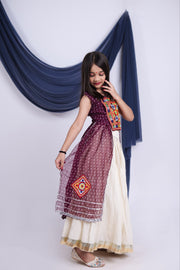 Girls Traditional Cotton Lehenga Choli with Embroidered Blouse and Bandhani Style Dupatta