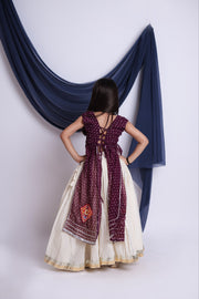 Girls Traditional Cotton Lehenga Choli with Embroidered Blouse and Bandhani Style Dupatta