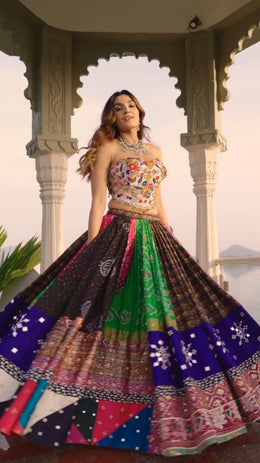 Women’s Multicolor Lehenga Choli with Digital Print & Real Mirror Work