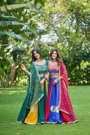 Women’s Gujarati Navratri Lehenga Choli with Mirror Work & Printed Dupatta