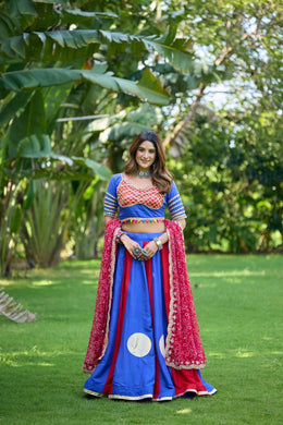 Women’s Gujarati Navratri Lehenga Choli with Mirror Work & Printed Dupatta