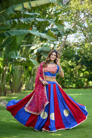 Women’s Gujarati Navratri Lehenga Choli with Mirror Work & Printed Dupatta