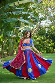 Women’s Gujarati Navratri Lehenga Choli with Mirror Work & Printed Dupatta