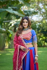 Women’s Gujarati Navratri Lehenga Choli with Mirror Work & Printed Dupatta