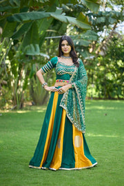 Women’s Gujarati Navratri Lehenga Choli with Mirror Work & Printed Dupatta