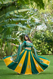 Women’s Gujarati Navratri Lehenga Choli with Mirror Work & Printed Dupatta