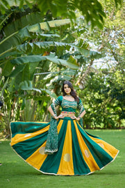 Women’s Gujarati Navratri Lehenga Choli with Mirror Work & Printed Dupatta