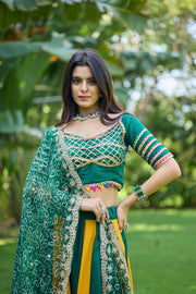 Women’s Gujarati Navratri Lehenga Choli with Mirror Work & Printed Dupatta