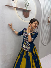 Women’s Pure Cotton Lehenga Choli Set with Hand Mirror & Ribbon Work