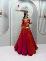 Women’s Pure Cotton Lehenga Choli Set with Hand Mirror & Ribbon Work
