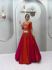 Women’s Pure Cotton Lehenga Choli Set with Hand Mirror & Ribbon Work