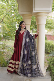 Women’s Anarkali Gown Set with Printed Dupatta