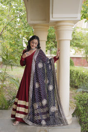 Women’s Anarkali Gown Set with Printed Dupatta