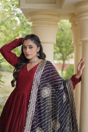 Women’s Anarkali Gown Set with Printed Dupatta