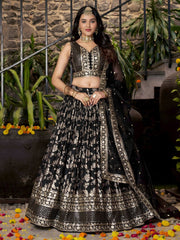 Women’s Silver Floral Embroidered Lehenga Choli with Dupatta