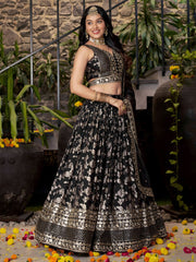 Women’s Silver Floral Embroidered Lehenga Choli with Dupatta