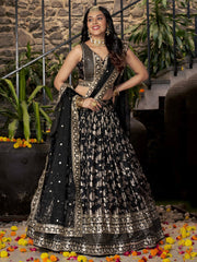 Women’s Silver Floral Embroidered Lehenga Choli with Dupatta