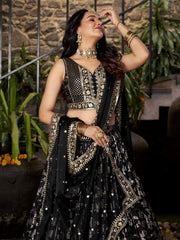 Women’s Silver Floral Embroidered Lehenga Choli with Dupatta