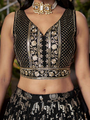 Women’s Silver Floral Embroidered Lehenga Choli with Dupatta