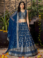Women’s Silver Floral Embroidered Lehenga Choli with Dupatta