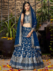 Women’s Silver Floral Embroidered Lehenga Choli with Dupatta