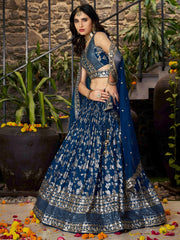 Women’s Silver Floral Embroidered Lehenga Choli with Dupatta