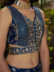 Women’s Silver Floral Embroidered Lehenga Choli with Dupatta