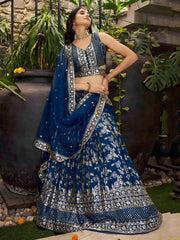 Women’s Silver Floral Embroidered Lehenga Choli with Dupatta