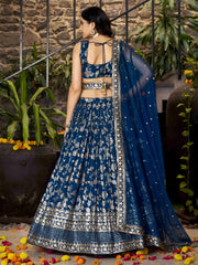 Women’s Silver Floral Embroidered Lehenga Choli with Dupatta