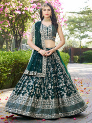 Women’s Silver Floral Embroidered Lehenga Choli with Dupatta