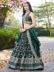Women’s Silver Floral Embroidered Lehenga Choli with Dupatta