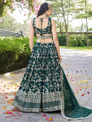 Women’s Silver Floral Embroidered Lehenga Choli with Dupatta