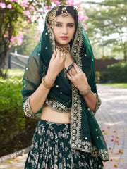 Women’s Silver Floral Embroidered Lehenga Choli with Dupatta