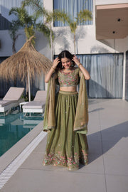 Women’s Embroidered Lehenga Choli Set with Dupatta