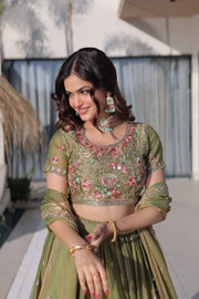 Women’s Embroidered Lehenga Choli Set with Dupatta