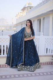 Women’s Blue Embroidered Lehenga Choli with Dupatta