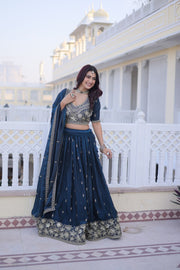 Women’s Blue Embroidered Lehenga Choli with Dupatta
