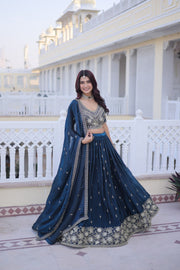 Women’s Blue Embroidered Lehenga Choli with Dupatta