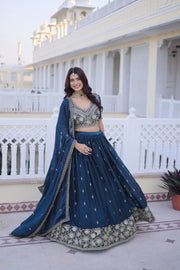 Women’s Blue Embroidered Lehenga Choli with Dupatta