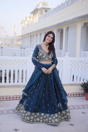 Women’s Blue Embroidered Lehenga Choli with Dupatta