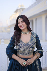 Women’s Blue Embroidered Lehenga Choli with Dupatta