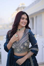 Women’s Blue Embroidered Lehenga Choli with Dupatta