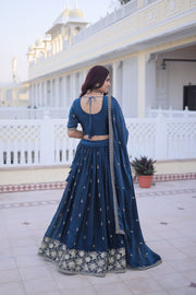 Women’s Blue Embroidered Lehenga Choli with Dupatta